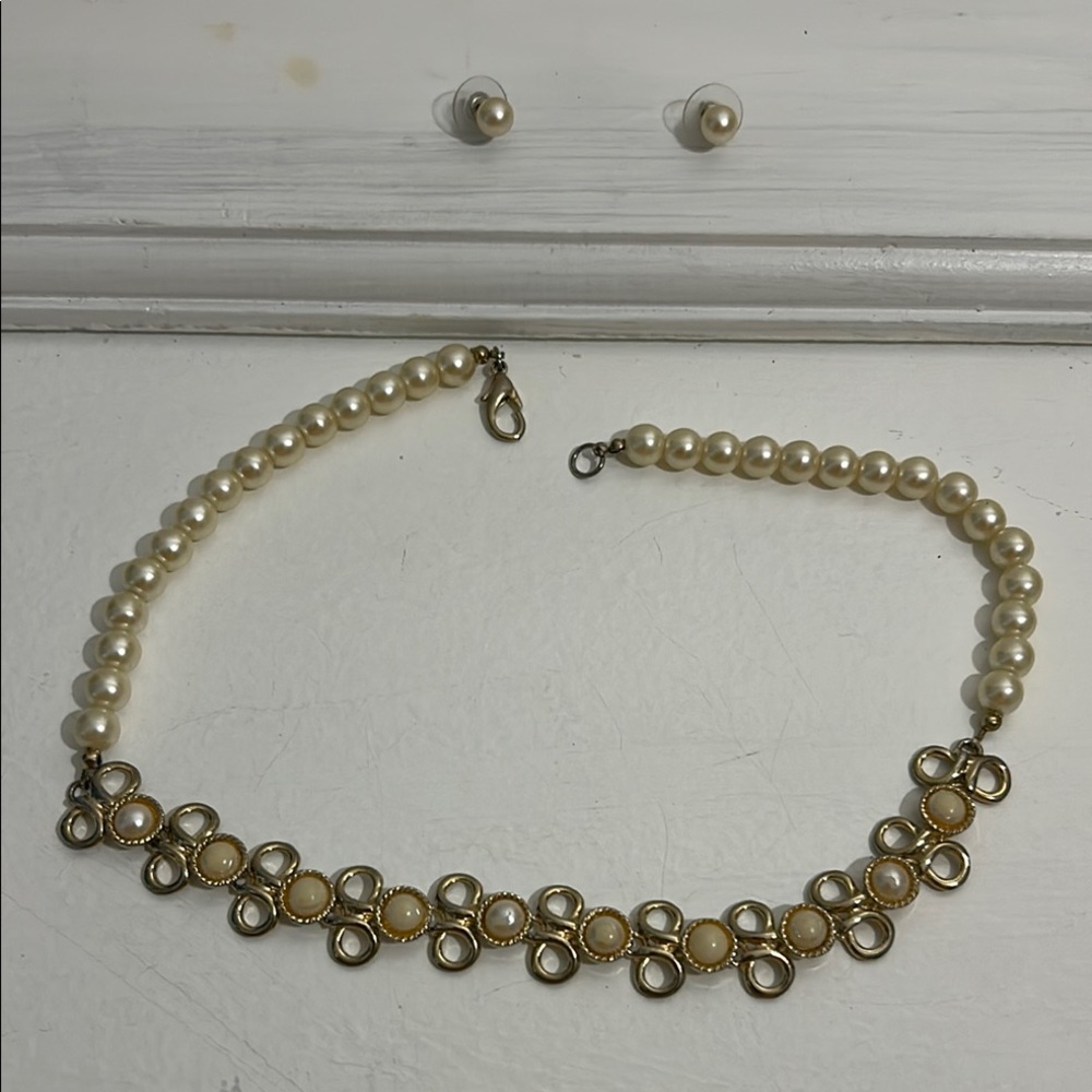 Faux Pearl Necklace and Earring Set